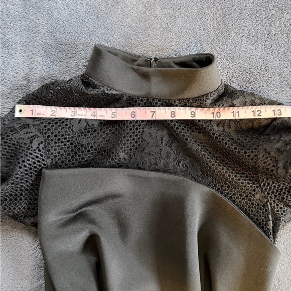 ASOS Black Lace High Neck Bodycon Midi Dress US 2 Long Sleeve Cocktail Dress - Picture 7 of 11